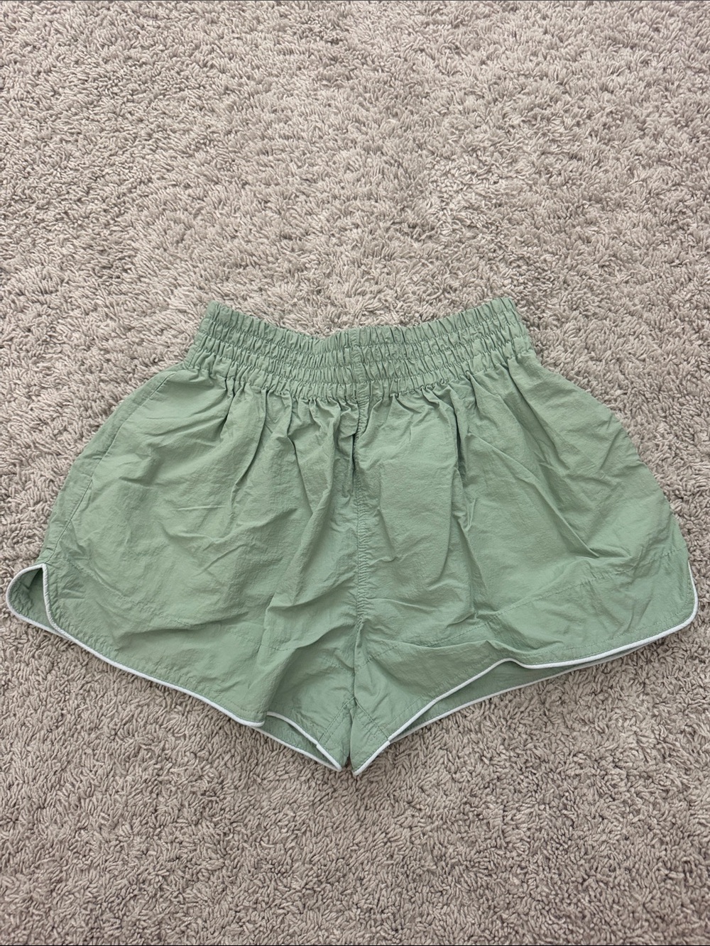 BDG Sage Green Elastic-Waist Athletic Shorts with White Trim